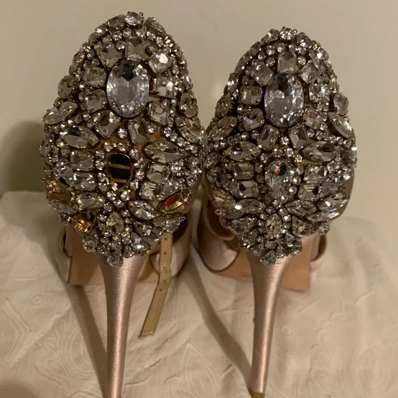 Badgley Mischka Champagne Crystal Embellished Stiletto Heels - Picture 1 of 7